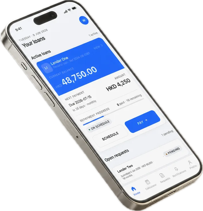 Covenant Desk borrower app showing an active loan, repayment progress, and a Pay action