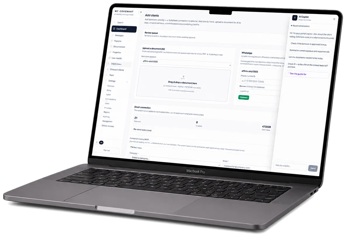 My Covenant management portal dashboard shown on a laptop